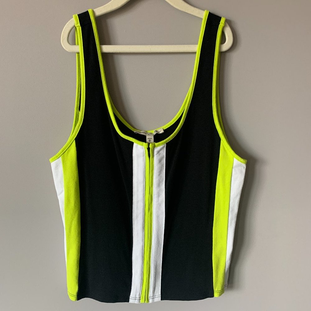 Express Tank Top (crop) - Front Zipper - Black & Neon Green Stripes